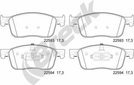 Breck 22593 00 703 00 - Гальмівні колодки, дискові гальма autozip.com.ua