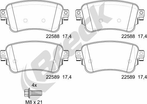 Breck 22588 00 703 00 - Гальмівні колодки, дискові гальма autozip.com.ua