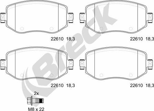 Breck 22610 00 701 00 - Гальмівні колодки, дискові гальма autozip.com.ua