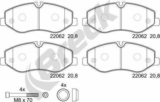 Breck 22062 00 703 00 - Гальмівні колодки, дискові гальма autozip.com.ua