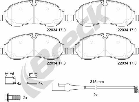 Breck 22034 00 703 00 - Гальмівні колодки, дискові гальма autozip.com.ua