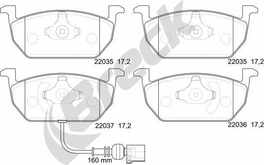 Breck 22035 00 701 00 - Гальмівні колодки, дискові гальма autozip.com.ua