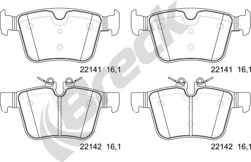 Breck 22141 00 554 00 - Гальмівні колодки, дискові гальма autozip.com.ua