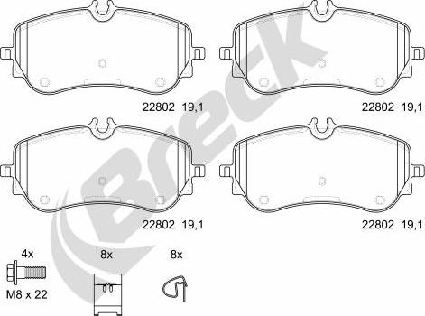 Breck 22802 00 703 00 - Гальмівні колодки, дискові гальма autozip.com.ua