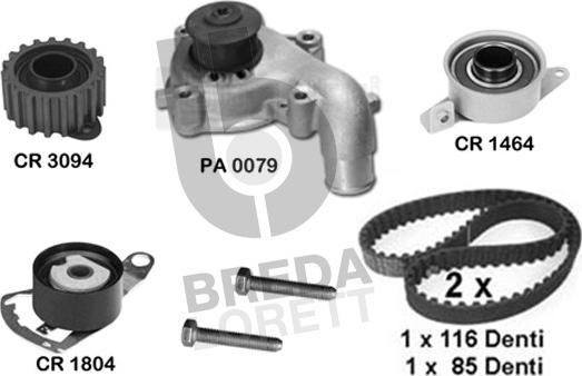 Breda Lorett KPA0362A - Водяний насос + комплект зубчатого ременя autozip.com.ua