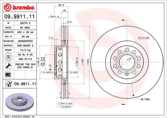 Brembo 09.9911.11 - Гальмівний диск autozip.com.ua