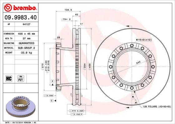 Brembo 09.9983.40 - Гальмівний диск autozip.com.ua