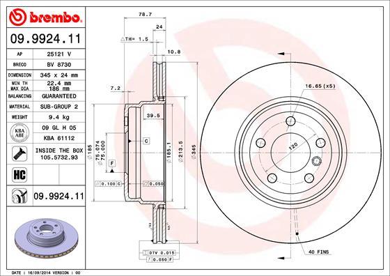 Brembo 09.9924.11 - Гальмівний диск autozip.com.ua