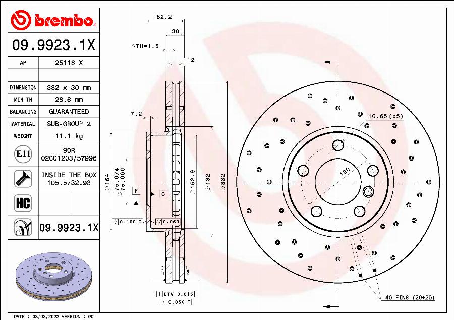 Brembo 09.9923.1X - Гальмівний диск autozip.com.ua