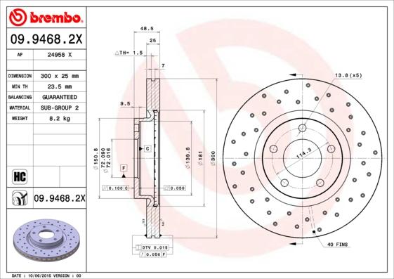 Brembo 09.9468.2X - Гальмівний диск autozip.com.ua