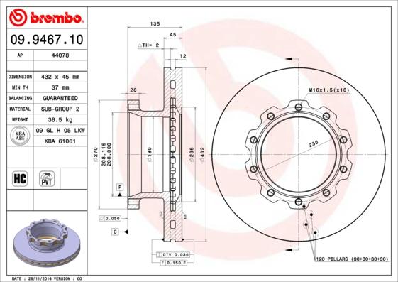 Brembo 09.9467.10 - Гальмівний диск autozip.com.ua