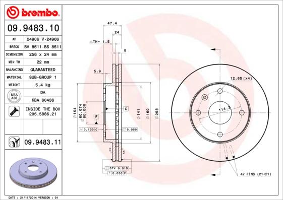 Brembo 09.9483.10 - Гальмівний диск autozip.com.ua