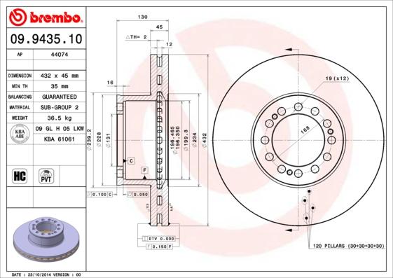 Brembo 09.9435.10 - Гальмівний диск autozip.com.ua