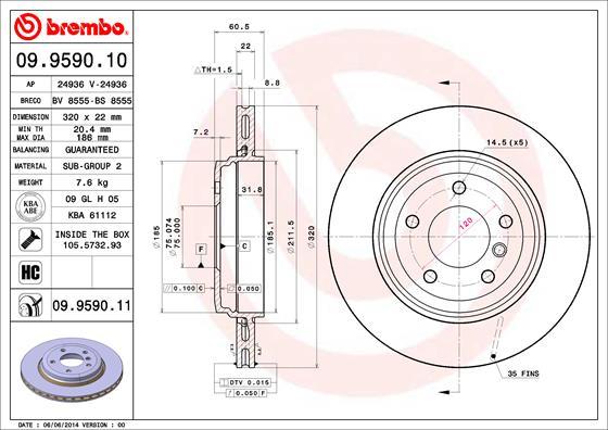 Brembo 09.9590.10 - Гальмівний диск autozip.com.ua