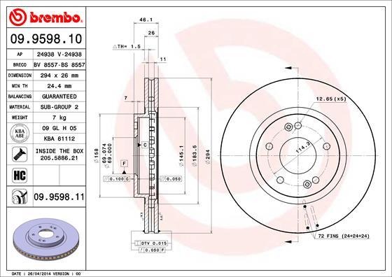 Brembo 09.9598.10 - Гальмівний диск autozip.com.ua