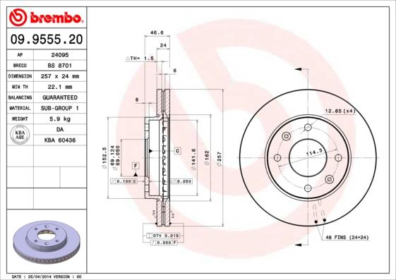 Brembo 09.9555.20 - Гальмівний диск autozip.com.ua