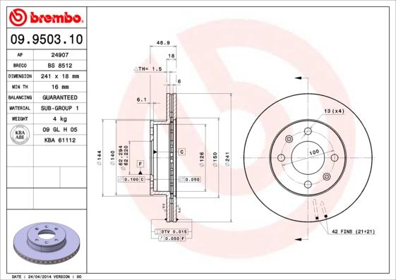 Brembo 09.9503.10 - Гальмівний диск autozip.com.ua