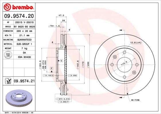 Brembo 09.9574.20 - Гальмівний диск autozip.com.ua