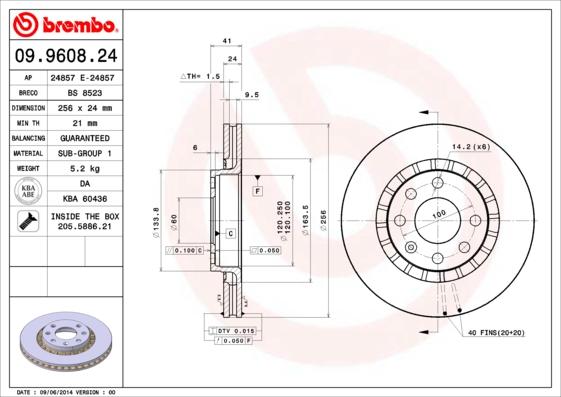 Brembo 09.9608.24 - Гальмівний диск autozip.com.ua