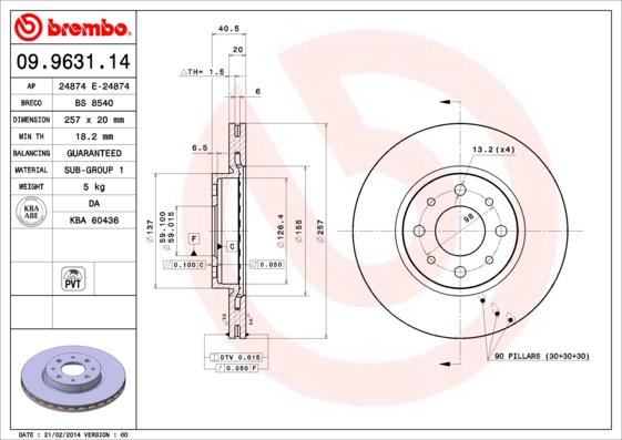 Brembo 09.9631.14 - Гальмівний диск autozip.com.ua