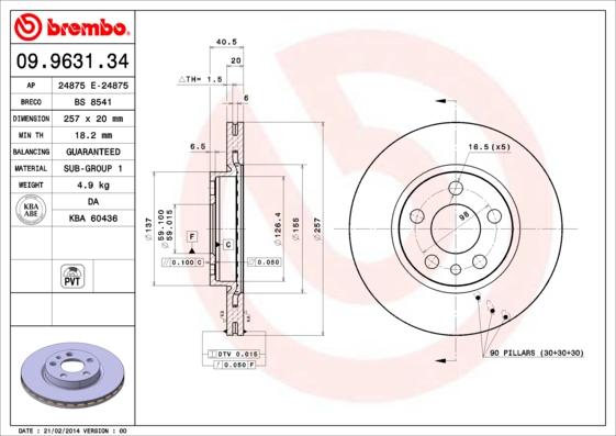 Brembo 09.9631.34 - Гальмівний диск autozip.com.ua