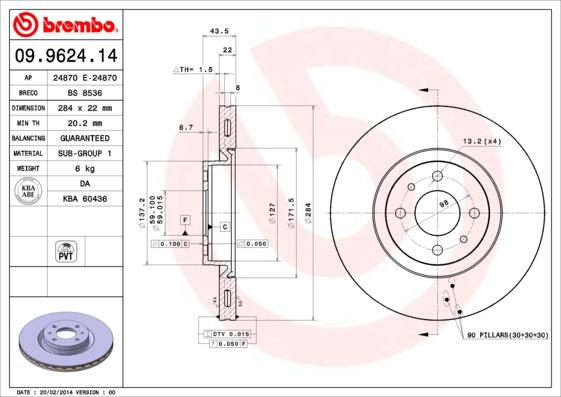 Brembo 09.9624.14 - Гальмівний диск autozip.com.ua