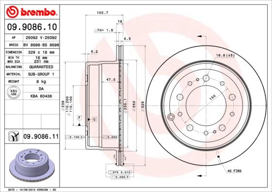 Brembo 09.9086.11 - Гальмівний диск autozip.com.ua