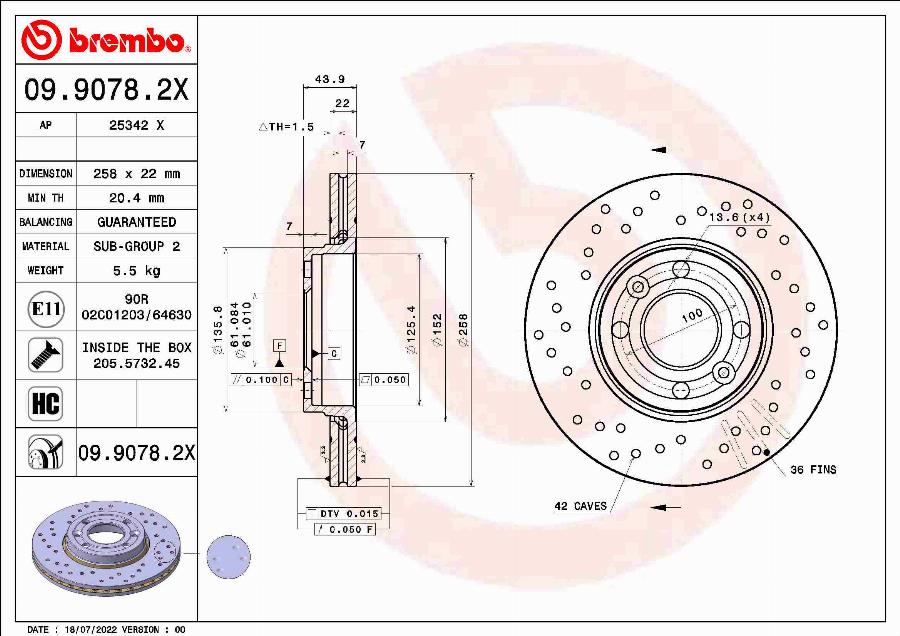 Brembo 09.9078.2X - Гальмівний диск autozip.com.ua