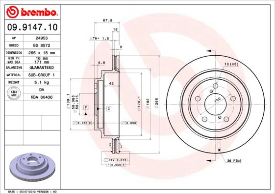 Brembo 09.9147.10 - Гальмівний диск autozip.com.ua