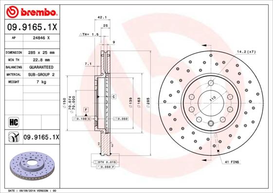 Brembo 09.9165.1X - Гальмівний диск autozip.com.ua