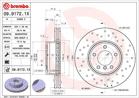 Brembo 09.9172.1X - Гальмівний диск autozip.com.ua