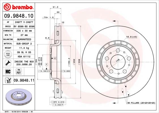 Brembo 09.9848.10 - Гальмівний диск autozip.com.ua