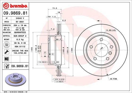 Brembo 09.9869.81 - Гальмівний диск autozip.com.ua