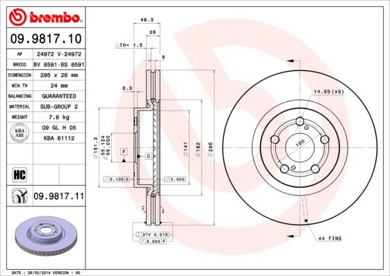 Brembo 09.9817.10 - Гальмівний диск autozip.com.ua