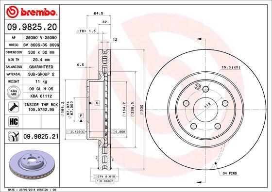 Brembo 09.9825.20 - Гальмівний диск autozip.com.ua