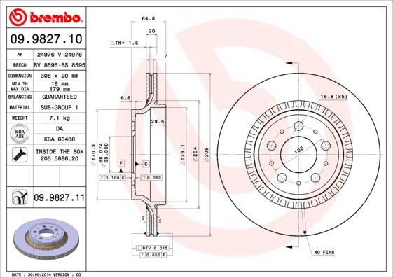 Brembo 09.9827.11 - Гальмівний диск autozip.com.ua