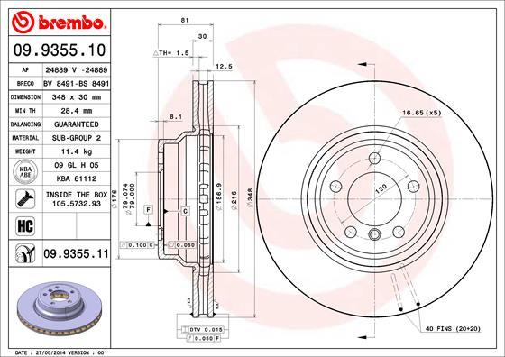Brembo 09.9355.10 - Гальмівний диск autozip.com.ua