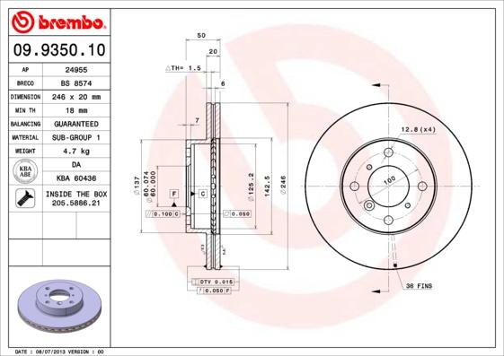 Brembo 09.9350.10 - Гальмівний диск autozip.com.ua