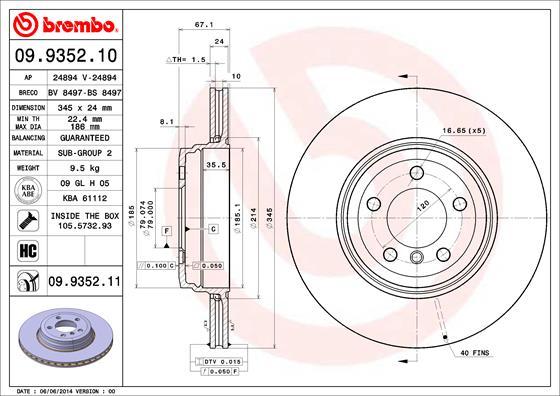 Brembo 09.9352.10 - Гальмівний диск autozip.com.ua
