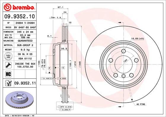 Brembo 09.9352.11 - Гальмівний диск autozip.com.ua