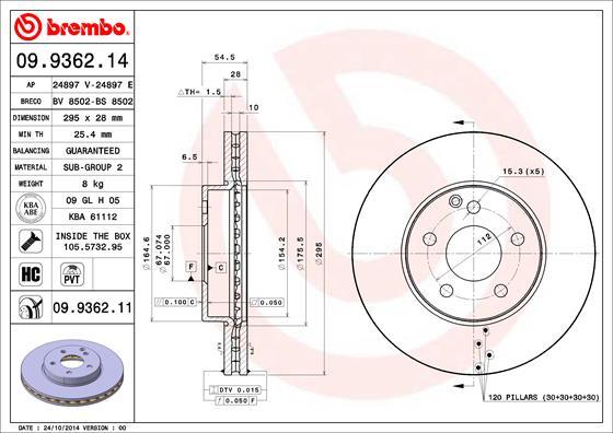 Brembo 09.9362.14 - Гальмівний диск autozip.com.ua