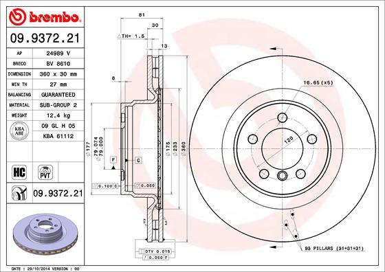 Brembo 09.9372.21 - Гальмівний диск autozip.com.ua