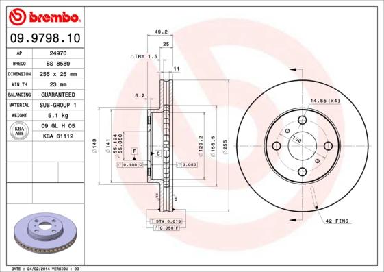 Brembo 09.9798.10 - Гальмівний диск autozip.com.ua