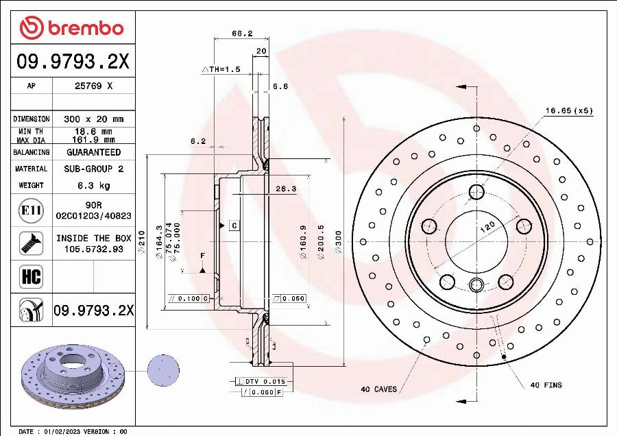 Brembo 09.9793.2X - Гальмівний диск autozip.com.ua