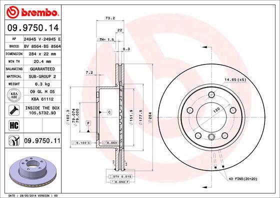 Brembo 09.9750.14 - Гальмівний диск autozip.com.ua