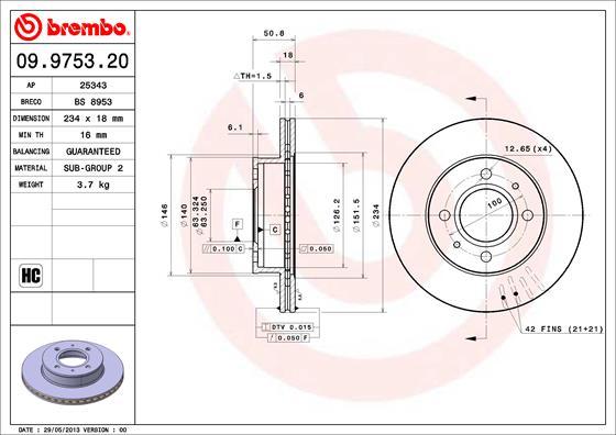 Brembo 09.9753.21 - Гальмівний диск autozip.com.ua