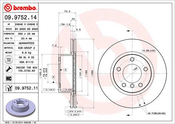 Brembo 09.9752.14 - Гальмівний диск autozip.com.ua