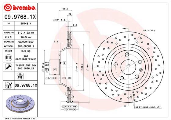 Brembo 09.9768.1X - Гальмівний диск autozip.com.ua