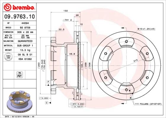 Brembo 09.9763.10 - Гальмівний диск autozip.com.ua