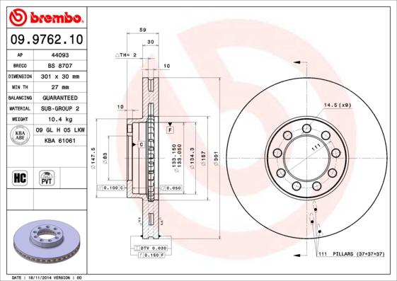 Brembo 09.9762.10 - Гальмівний диск autozip.com.ua